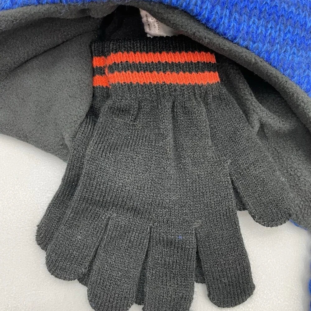 ABG Monster Beanie Toboggan Hat and Gloves Set Knit Blue Boys 4-7